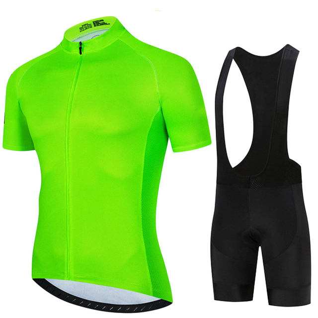 Cycling Bib Shorts - 남성용 반팔 사이클링 저지, 형광 녹색